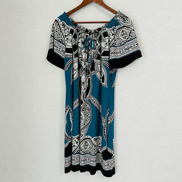 Saint Tropez West Dress Women 8 Multi Paisley Comfy Casual Stretch Peasant Boho - Picture 9 of 10